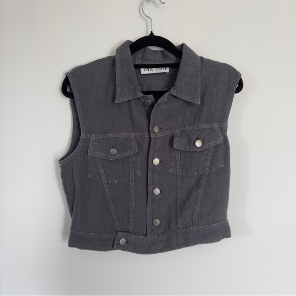 🌿 Zara 100% Linen Gray Cropped Vest – Size Medium - Picture 6 of 7